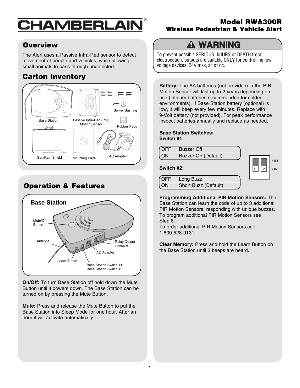 Chamberlain RWA300R User Manual | 4 pages