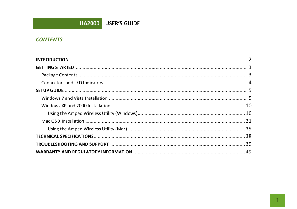 Amped Wireless UA2000 - High Power Wireless-N Directional Dual Band USB Adapter User Manual | Page 2 / 57