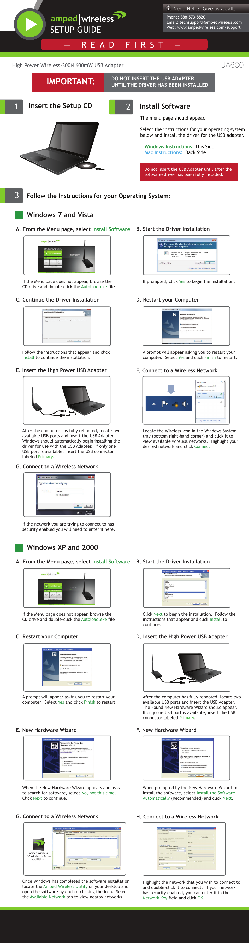 Amped Wireless UA600 - High Power Wireless USB Adapter User Manual | 2 pages