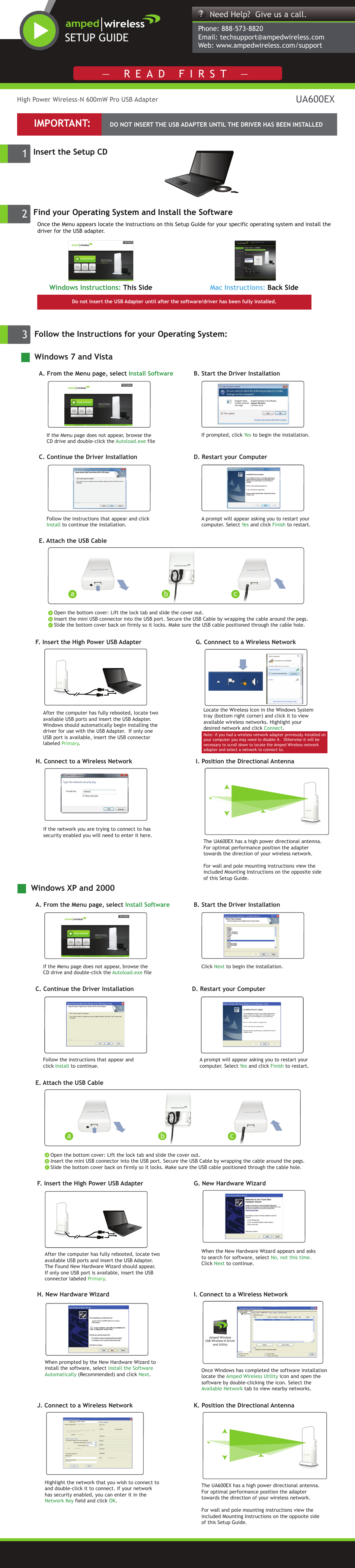 Amped Wireless UA600EX - High Power Wireless-N 600mW Pro USB Adapter User Manual | 2 pages
