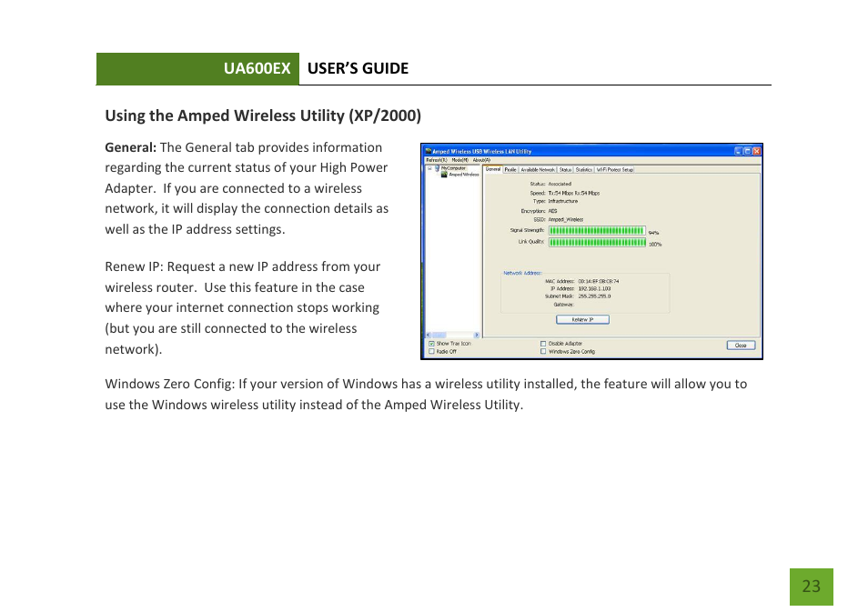 Amped wireless utility (xp/2000) | Amped Wireless UA600EX - High Power Wireless-N 600mW Pro USB Adapter User Manual | Page 24 / 65