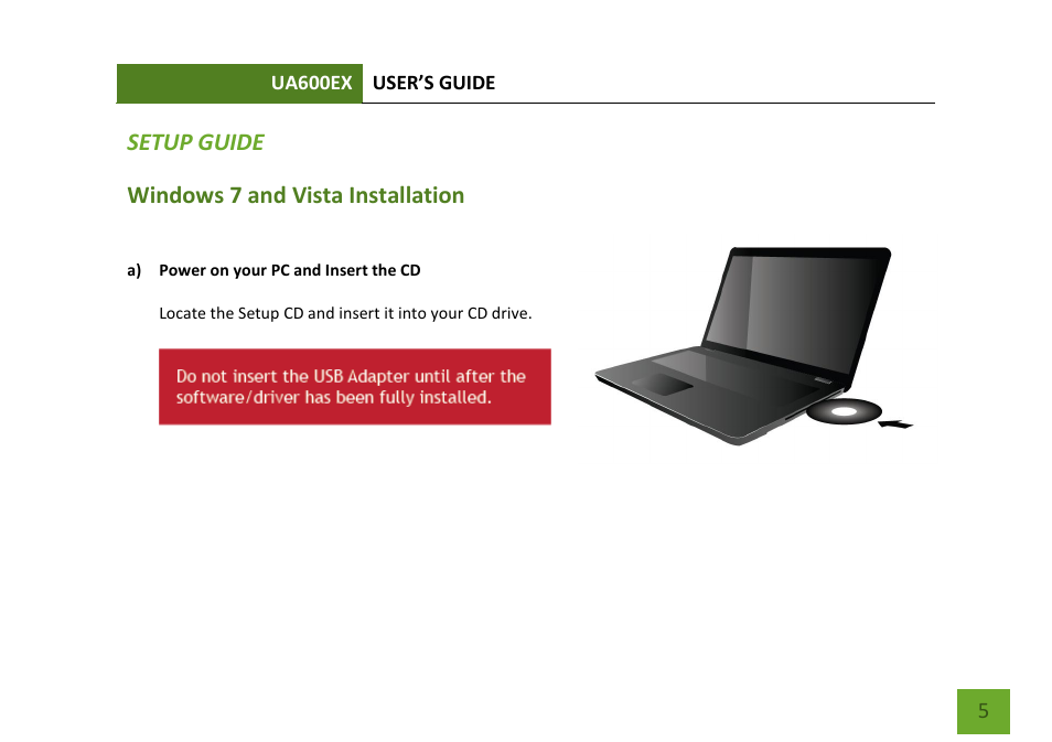Setup guide, Windows 7 and vista installation, Setup guide windows 7 and vista installation | Amped Wireless UA600EX - High Power Wireless-N 600mW Pro USB Adapter User Manual | Page 6 / 65