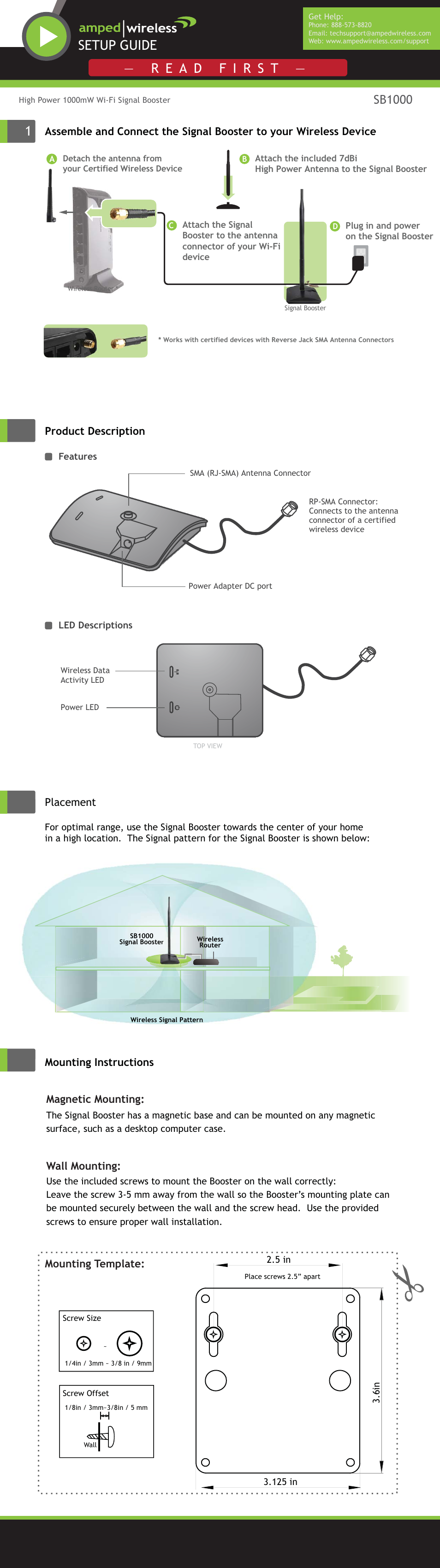 Amped Wireless SB1000 - High Power Wi-Fi Signal Booster User Manual | 2 pages