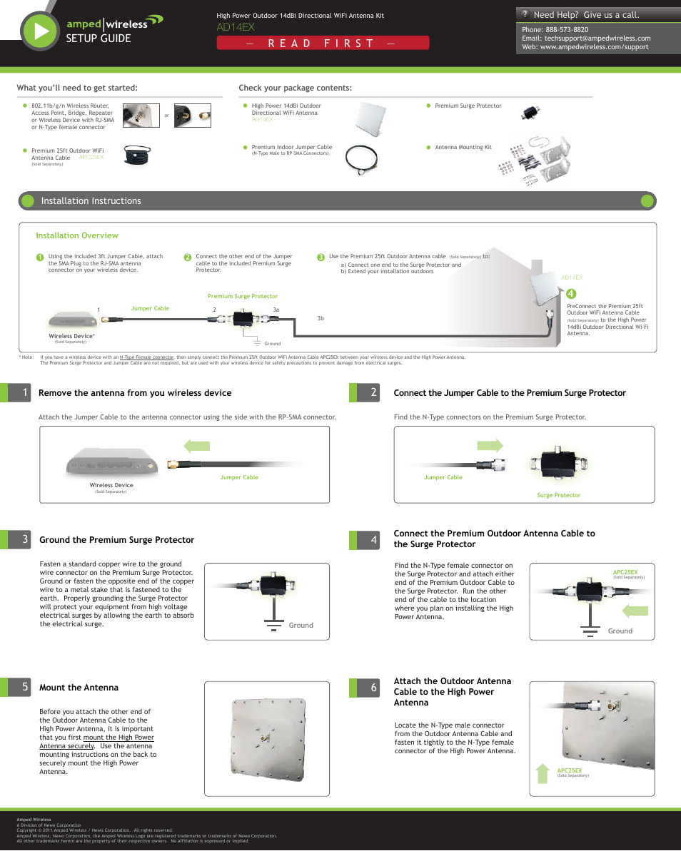 Amped Wireless AD14EX - 14dBi Directional Outdoor Wi-Fi Antenna Kit User Manual | 2 pages