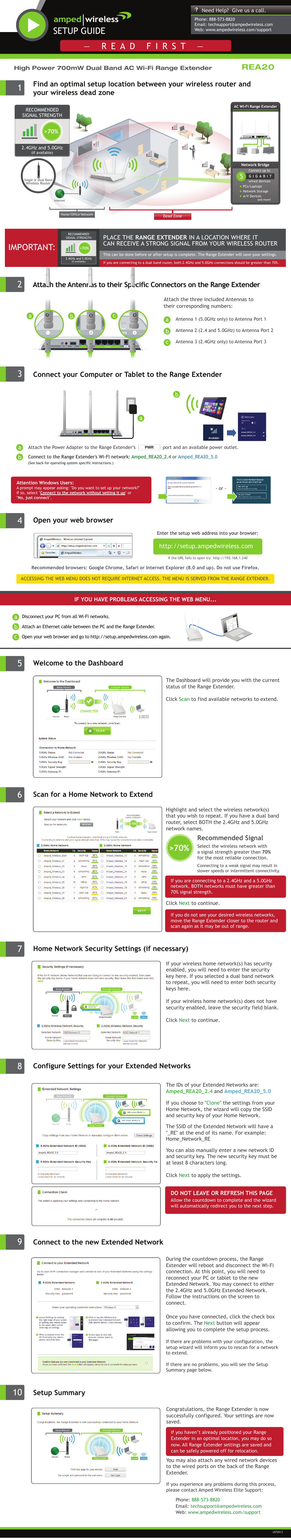 Amped Wireless REA20 - High Power 700mW Dual Band AC Wi-Fi Range Extender User Manual | 2 pages