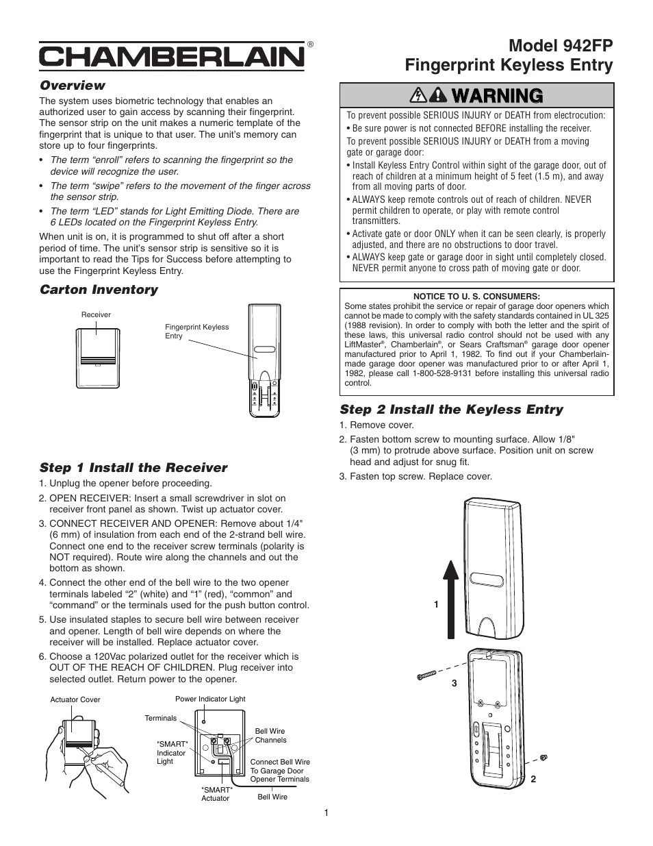 Chamberlain 942FP User Manual | 8 pages