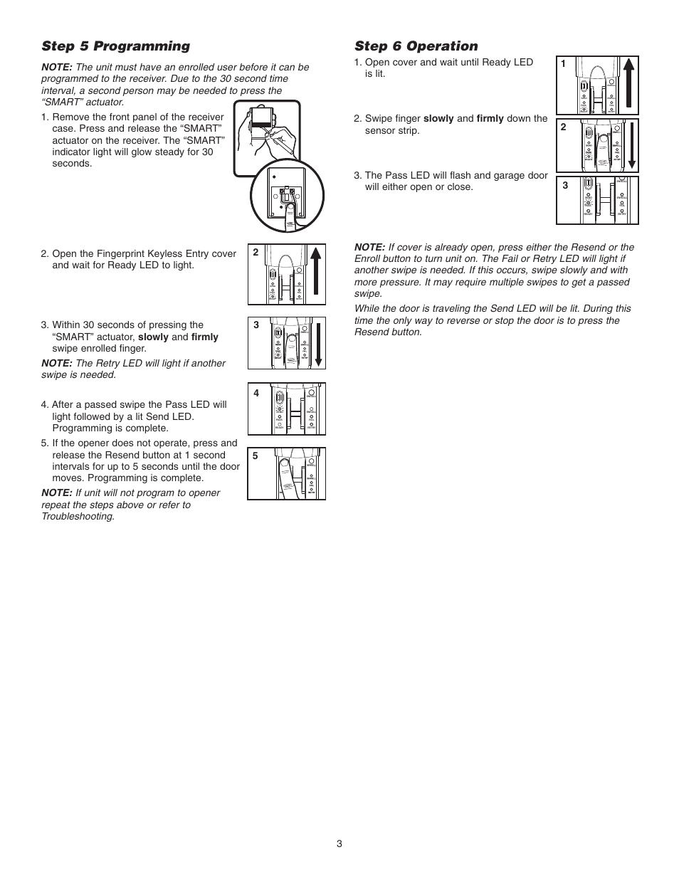 Step 5 programming, Step 6 operation, Open cover and wait until ready led 1 is lit | Chamberlain 942FP User Manual | Page 3 / 8