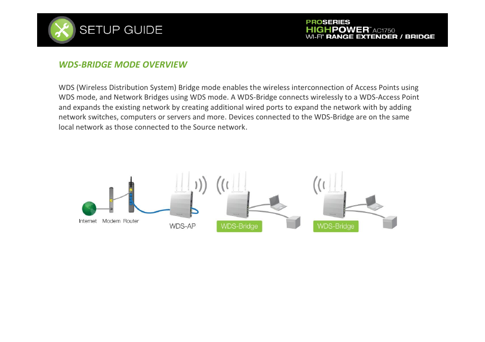 Wds-bridge mode overview and basic setup | Amped Wireless REB175P - ProSeries High Power AC1750 Wi-Fi Range Extender / Bridge User Manual | Page 36 / 64