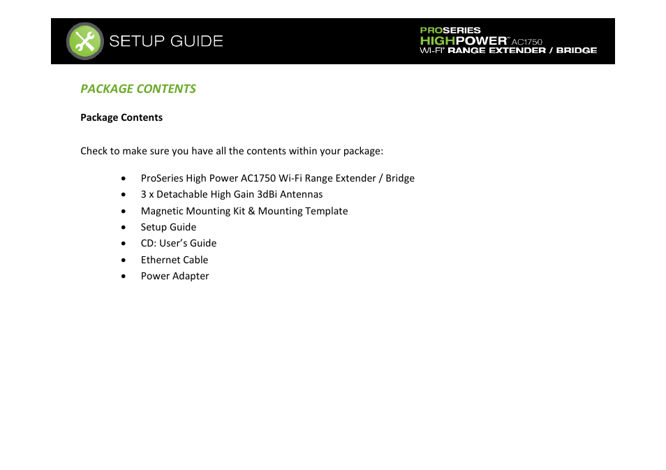 Package contents | Amped Wireless REB175P - ProSeries High Power AC1750 Wi-Fi Range Extender / Bridge User Manual | Page 4 / 64