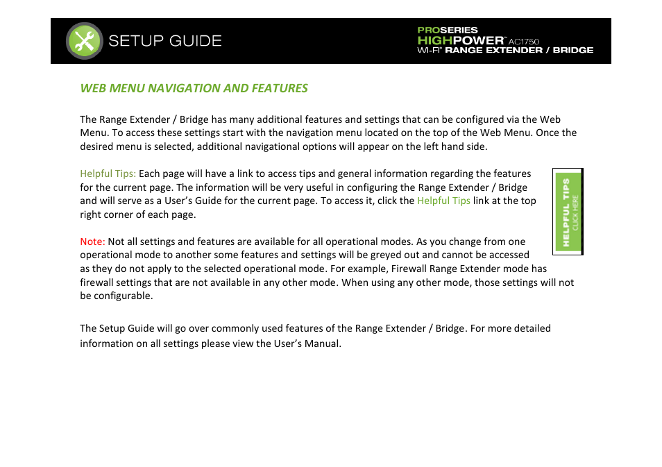 Web menu navigation and features | Amped Wireless REB175P - ProSeries High Power AC1750 Wi-Fi Range Extender / Bridge User Manual | Page 44 / 64