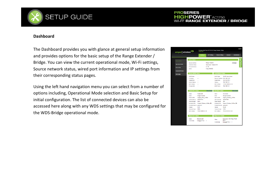 Dashboard | Amped Wireless REB175P - ProSeries High Power AC1750 Wi-Fi Range Extender / Bridge User Manual | Page 45 / 64
