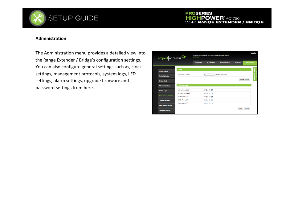 Administration | Amped Wireless REB175P - ProSeries High Power AC1750 Wi-Fi Range Extender / Bridge User Manual | Page 51 / 64