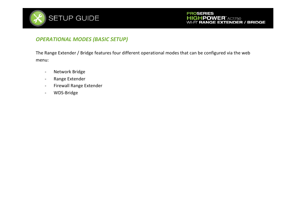 Operational modes (basic setup) | Amped Wireless REB175P - ProSeries High Power AC1750 Wi-Fi Range Extender / Bridge User Manual | Page 9 / 64