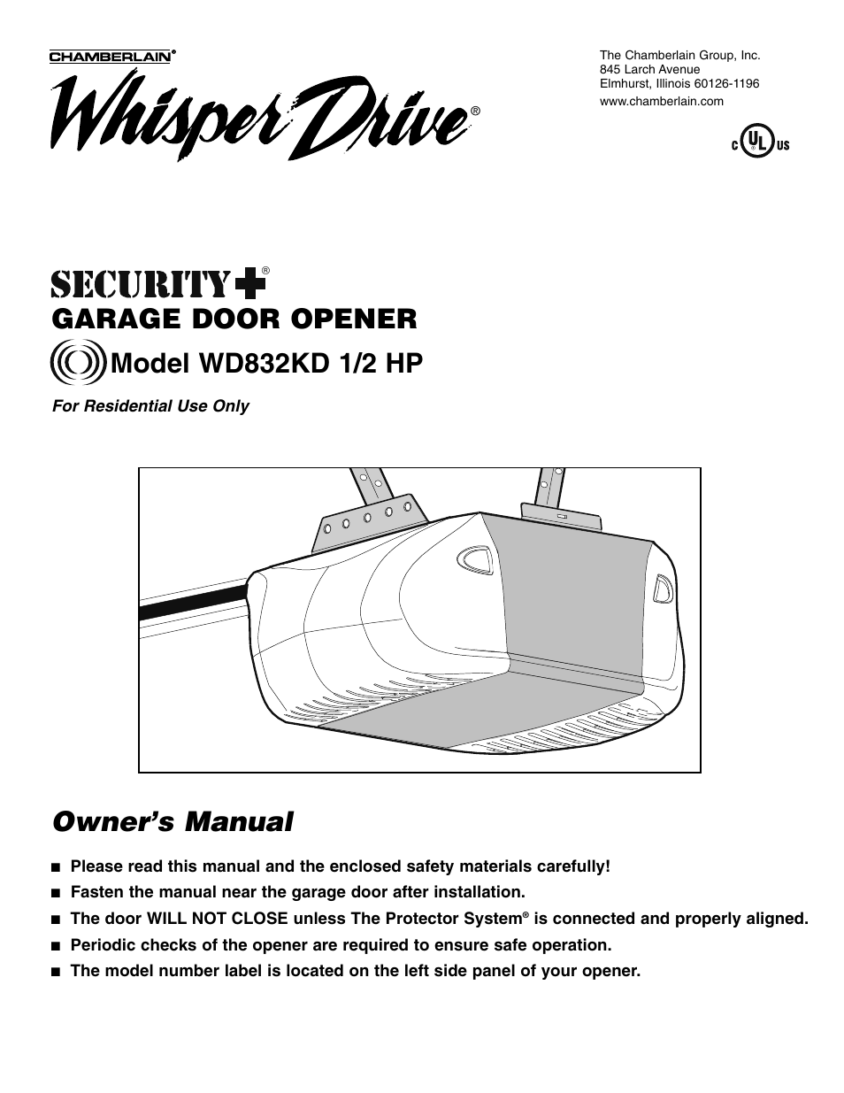 Chamberlain WD832KD 1/2 HP User Manual | 40 pages
