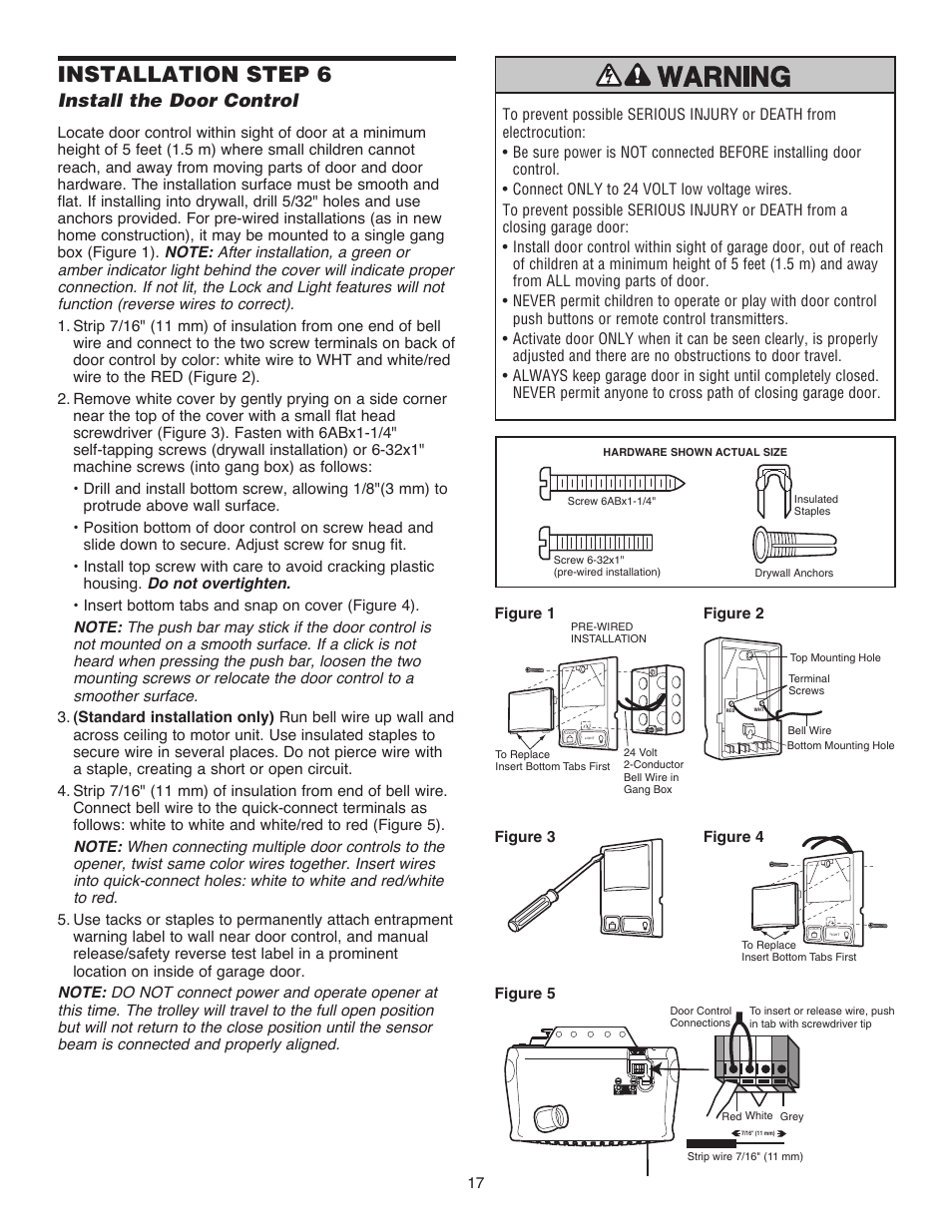 Installation step 6 install the door control, Installation step 6, Install the door control | Chamberlain WD832KD 1/2 HP User Manual | Page 17 / 40