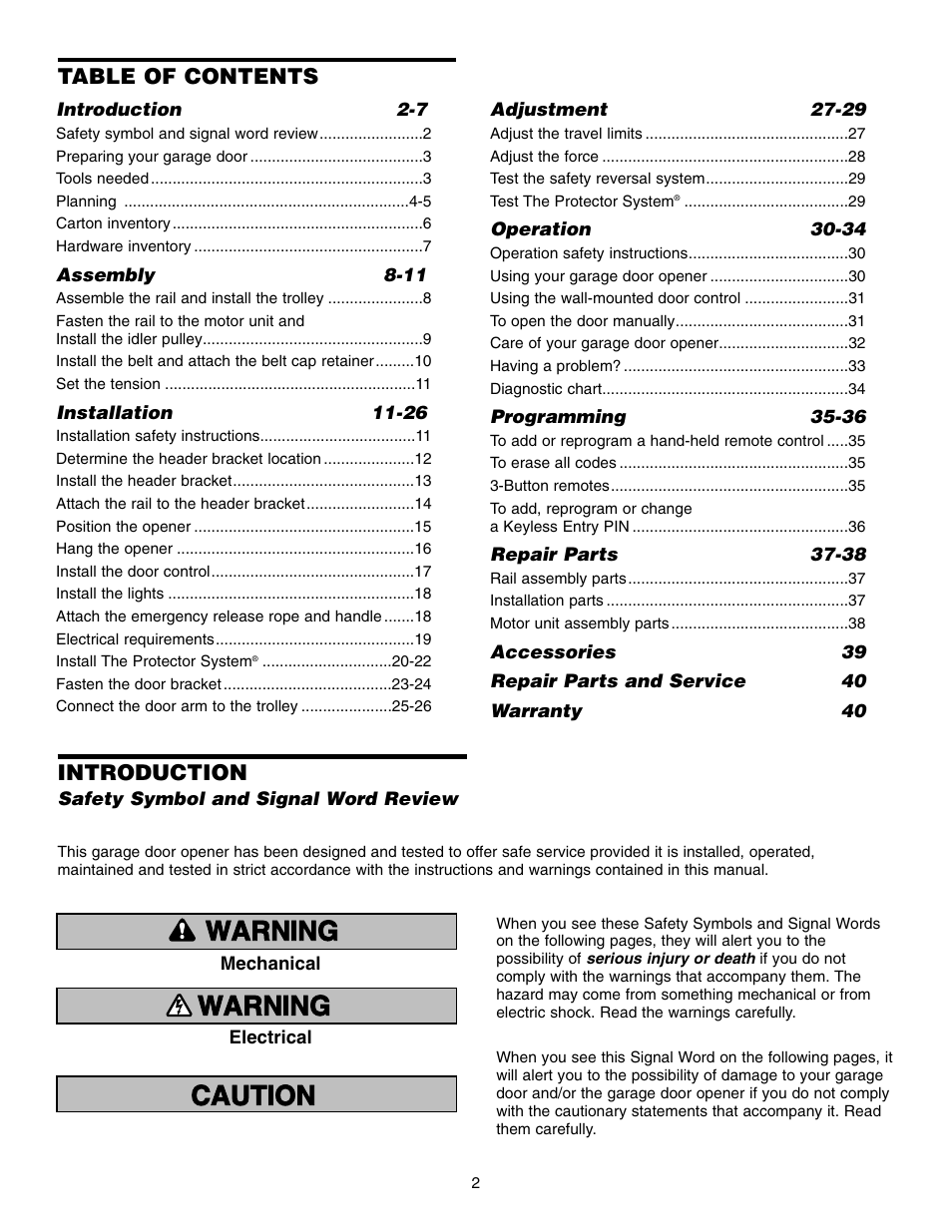 Chamberlain WD832KD 1/2 HP User Manual | Page 2 / 40