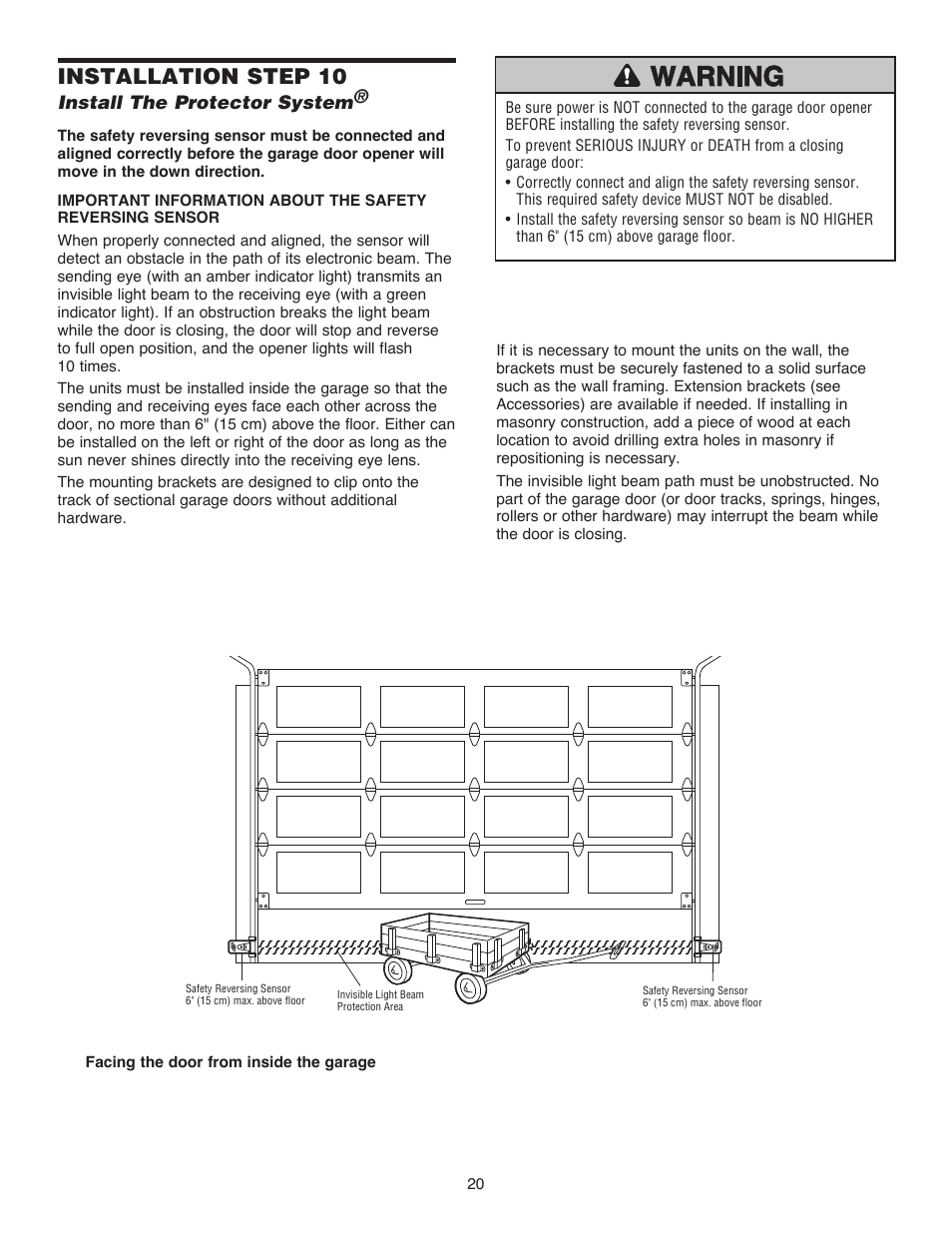 Installation step 10 install the protector system, Installation step 10 | Chamberlain WD832KD 1/2 HP User Manual | Page 20 / 40