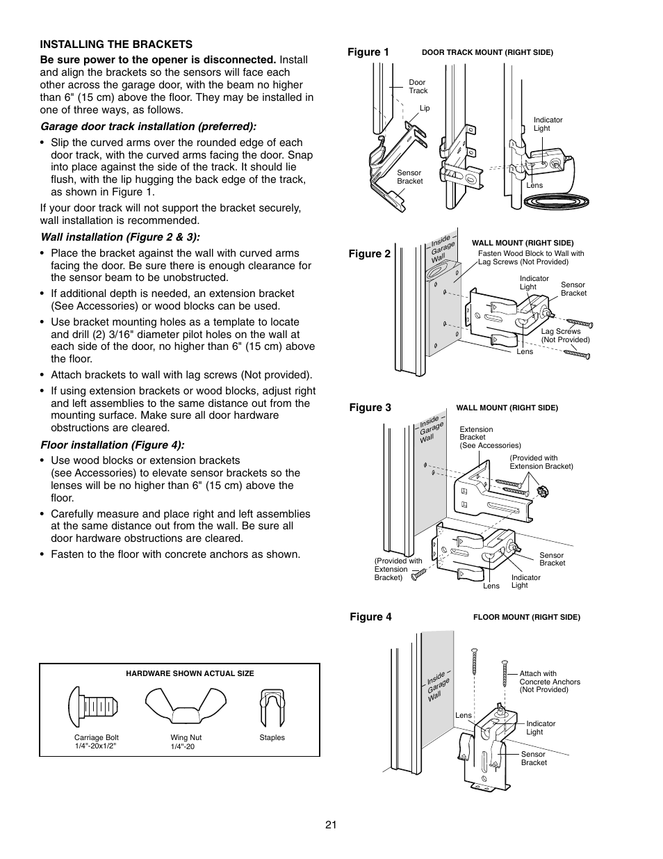Installing the brackets | Chamberlain WD832KD 1/2 HP User Manual | Page 21 / 40