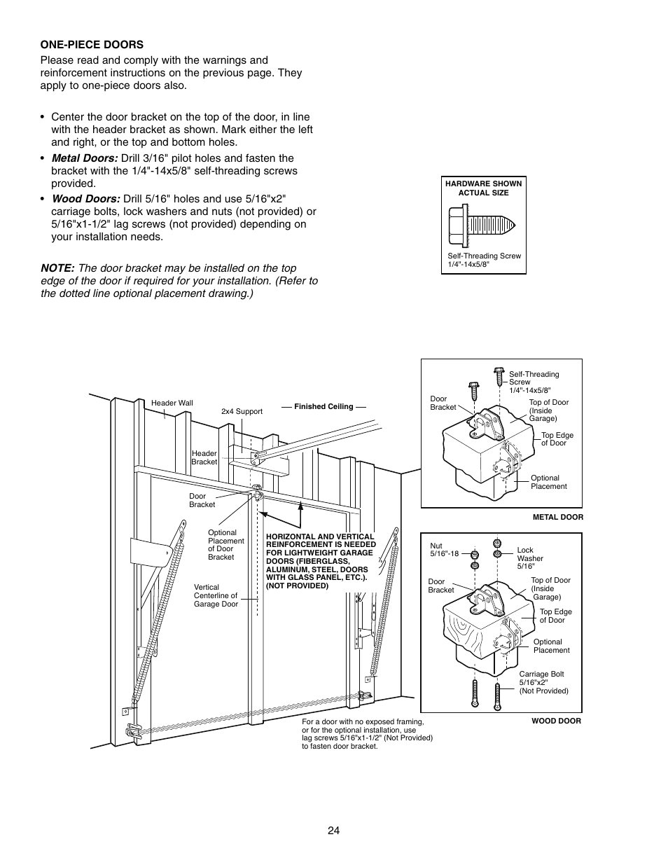 One-piece doors | Chamberlain WD832KD 1/2 HP User Manual | Page 24 / 40
