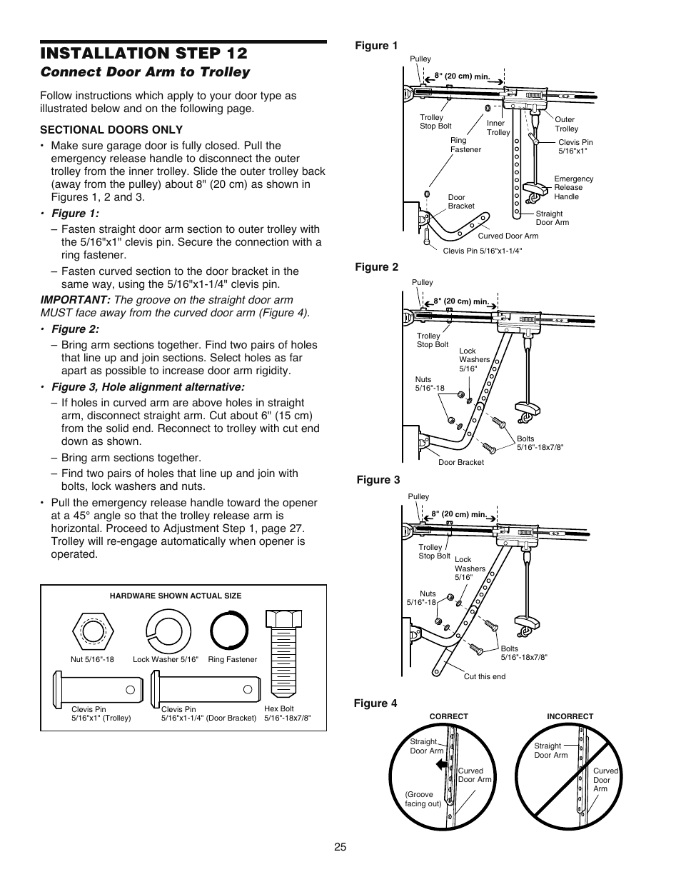 Installation step 12 connect door arm to trolley, Installation step 12, Connect door arm to trolley | Chamberlain WD832KD 1/2 HP User Manual | Page 25 / 40