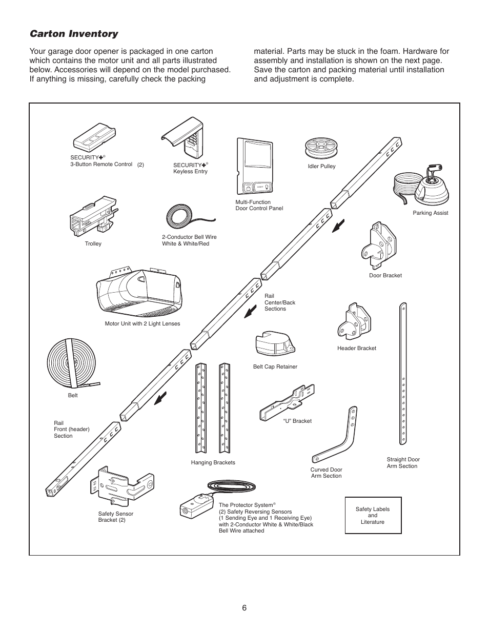 Carton inventory | Chamberlain WD832KD 1/2 HP User Manual | Page 6 / 40