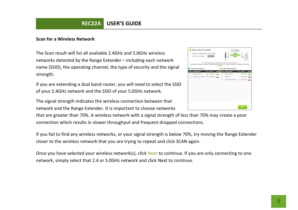 Scan for a wireless network | Amped Wireless REC22A - High Power AC1200 Plug-In Wi-Fi Range Extender User Manual | Page 10 / 86