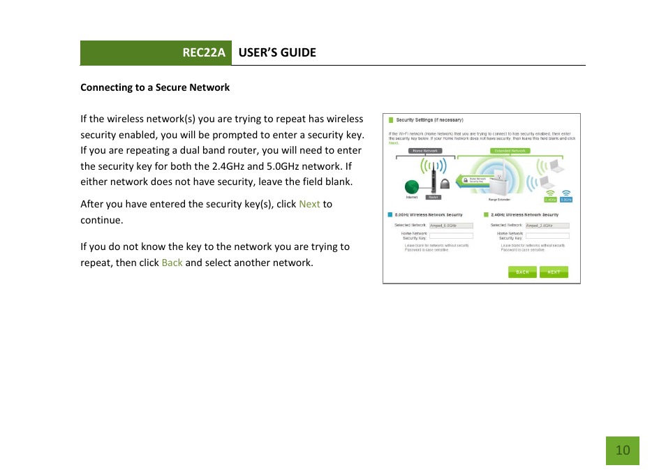Connecting to a secure network | Amped Wireless REC22A - High Power AC1200 Plug-In Wi-Fi Range Extender User Manual | Page 11 / 86