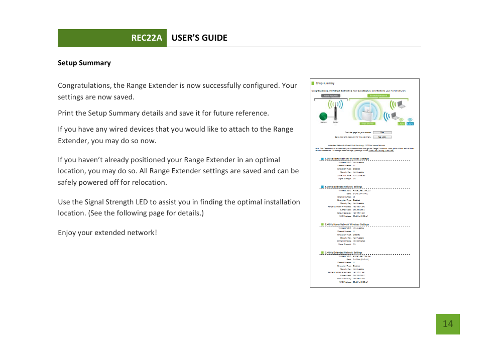 Setup summary | Amped Wireless REC22A - High Power AC1200 Plug-In Wi-Fi Range Extender User Manual | Page 15 / 86