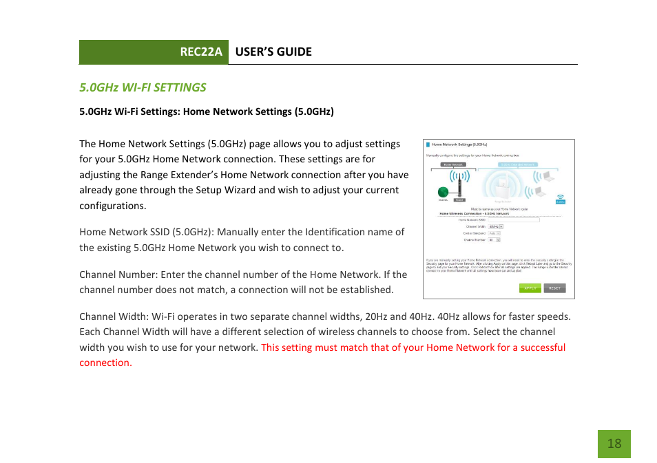 0ghz wi-fi settings home network settings (5.0ghz) | Amped Wireless REC22A - High Power AC1200 Plug-In Wi-Fi Range Extender User Manual | Page 19 / 86