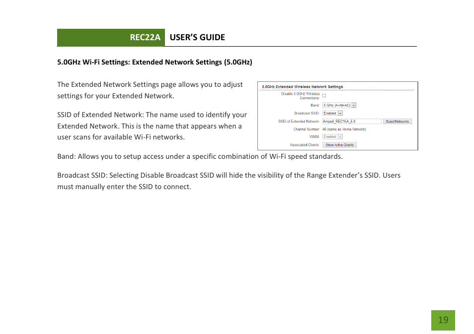 Extended network settings (5.0ghz) | Amped Wireless REC22A - High Power AC1200 Plug-In Wi-Fi Range Extender User Manual | Page 20 / 86