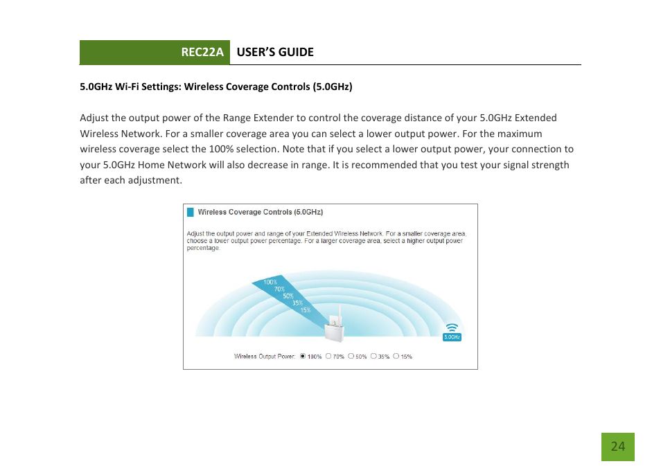 Wireless coverage controls (5.0ghz) | Amped Wireless REC22A - High Power AC1200 Plug-In Wi-Fi Range Extender User Manual | Page 25 / 86