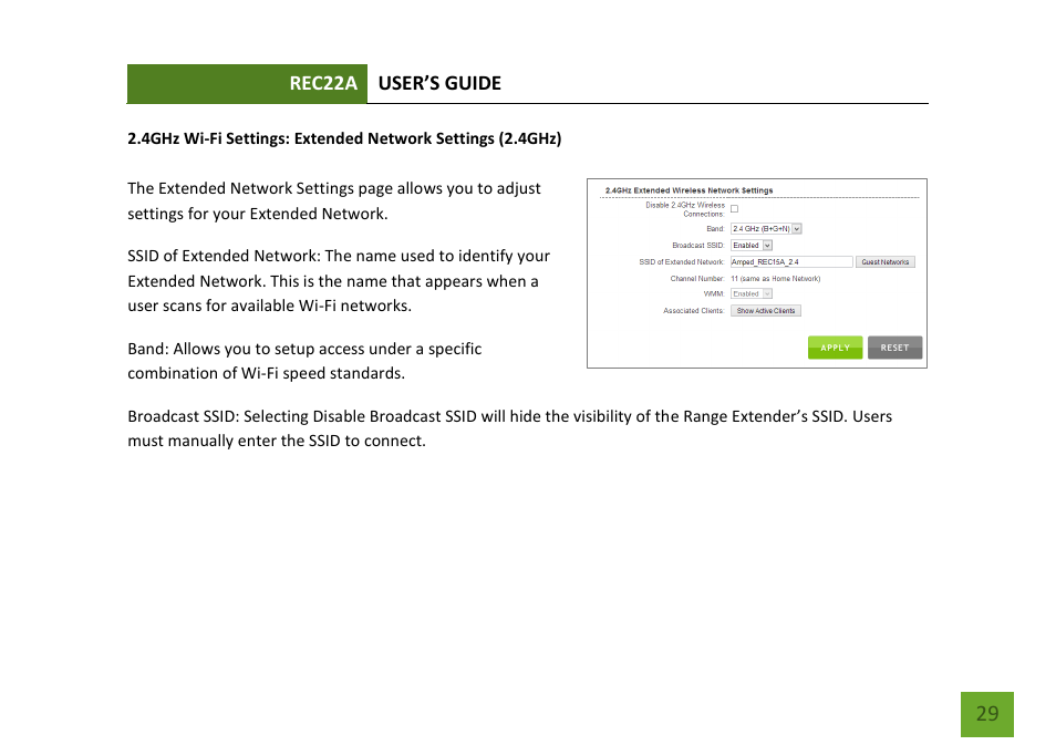 Extended network settings (2.4ghz) | Amped Wireless REC22A - High Power AC1200 Plug-In Wi-Fi Range Extender User Manual | Page 30 / 86