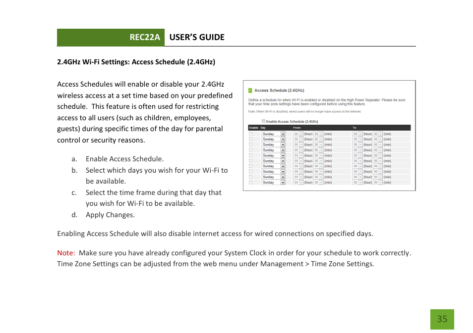 Access schedule (2.4ghz) | Amped Wireless REC22A - High Power AC1200 Plug-In Wi-Fi Range Extender User Manual | Page 36 / 86
