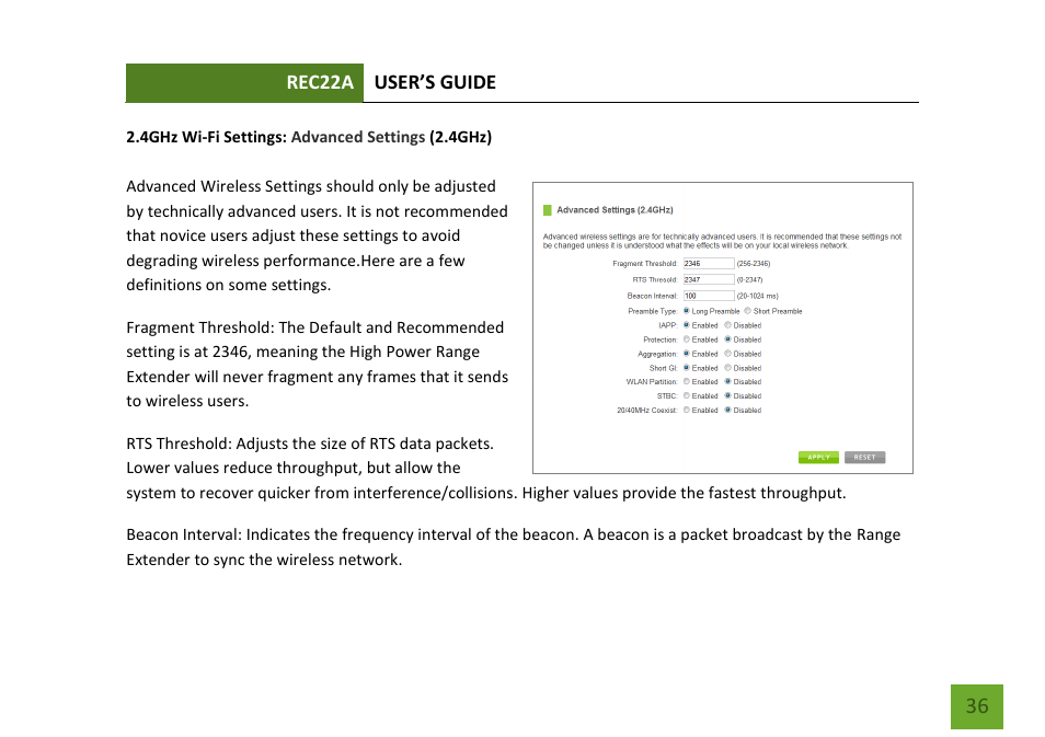 Advanced settings (2.4ghz) | Amped Wireless REC22A - High Power AC1200 Plug-In Wi-Fi Range Extender User Manual | Page 37 / 86