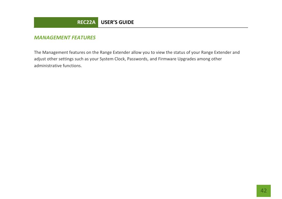 Management features | Amped Wireless REC22A - High Power AC1200 Plug-In Wi-Fi Range Extender User Manual | Page 43 / 86