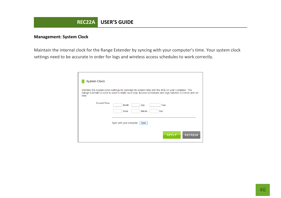System clock | Amped Wireless REC22A - High Power AC1200 Plug-In Wi-Fi Range Extender User Manual | Page 47 / 86