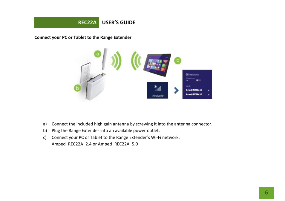 Connect your pc or tablet to the range extender | Amped Wireless REC22A - High Power AC1200 Plug-In Wi-Fi Range Extender User Manual | Page 7 / 86