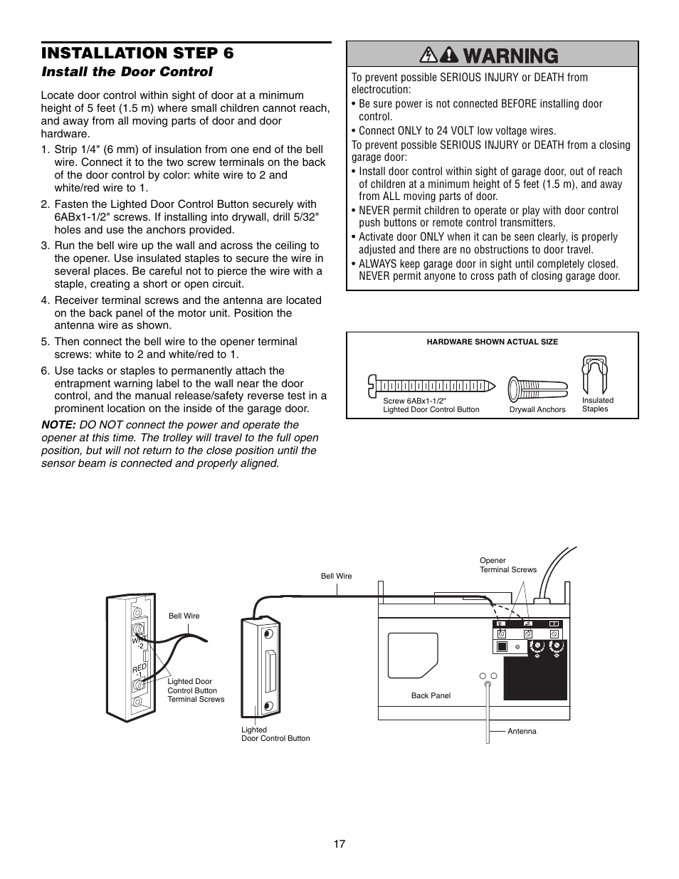 Step 6 install the door control, Installation step 6, Install the door control | Chamberlain CG40D 1/2 HP User Manual | Page 17 / 40