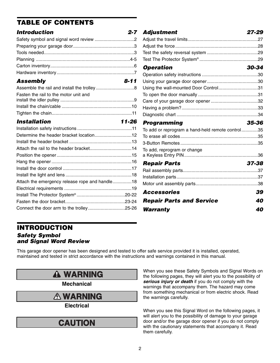 Chamberlain CG40D 1/2 HP User Manual | Page 2 / 40