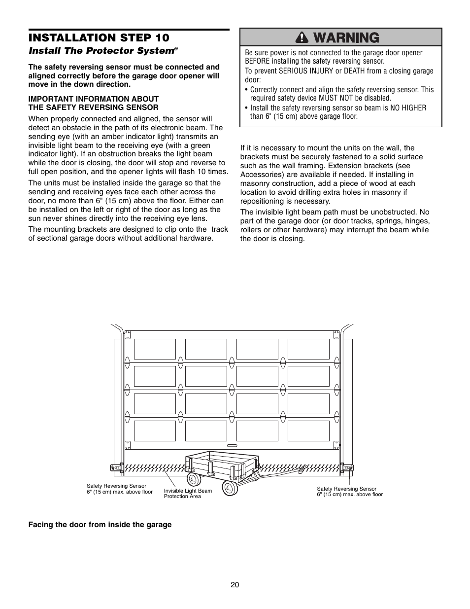 Step 10 install the protector system, Installation step 10, Install the protector system | Chamberlain CG40D 1/2 HP User Manual | Page 20 / 40