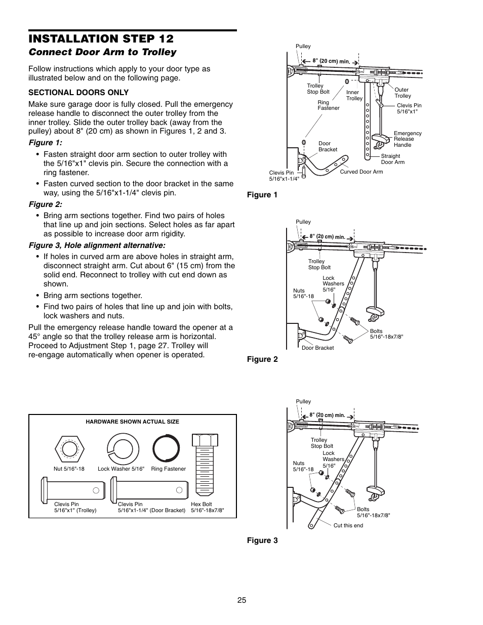 Step 12 connect door arm to trolley, Installation step 12, Connect door arm to trolley | Chamberlain CG40D 1/2 HP User Manual | Page 25 / 40