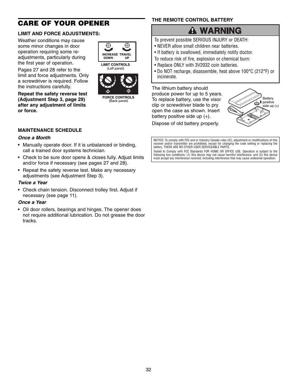 Care of your opener | Chamberlain CG40D 1/2 HP User Manual | Page 32 / 40