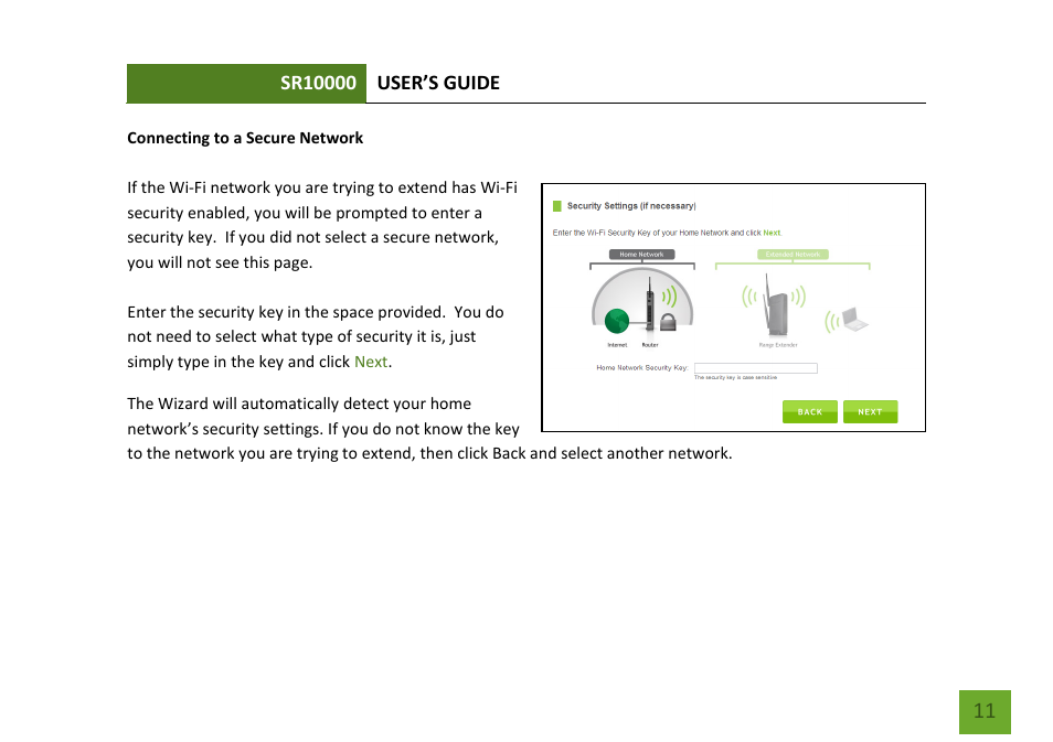 Connecting to a secure network | Amped Wireless SR10000 - High Power Wireless-N 600mW Range Extender User Manual | Page 12 / 59