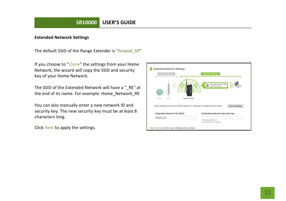 Extended network settings | Amped Wireless SR10000 - High Power Wireless-N 600mW Range Extender User Manual | Page 13 / 59