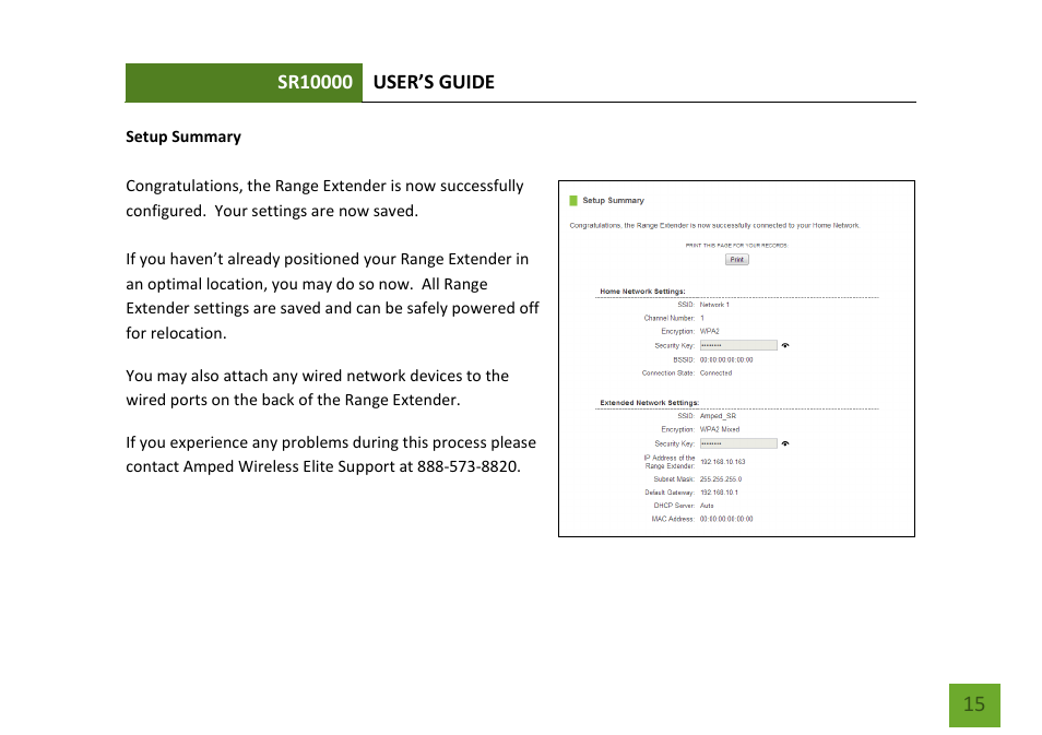 Setup summary | Amped Wireless SR10000 - High Power Wireless-N 600mW Range Extender User Manual | Page 16 / 59