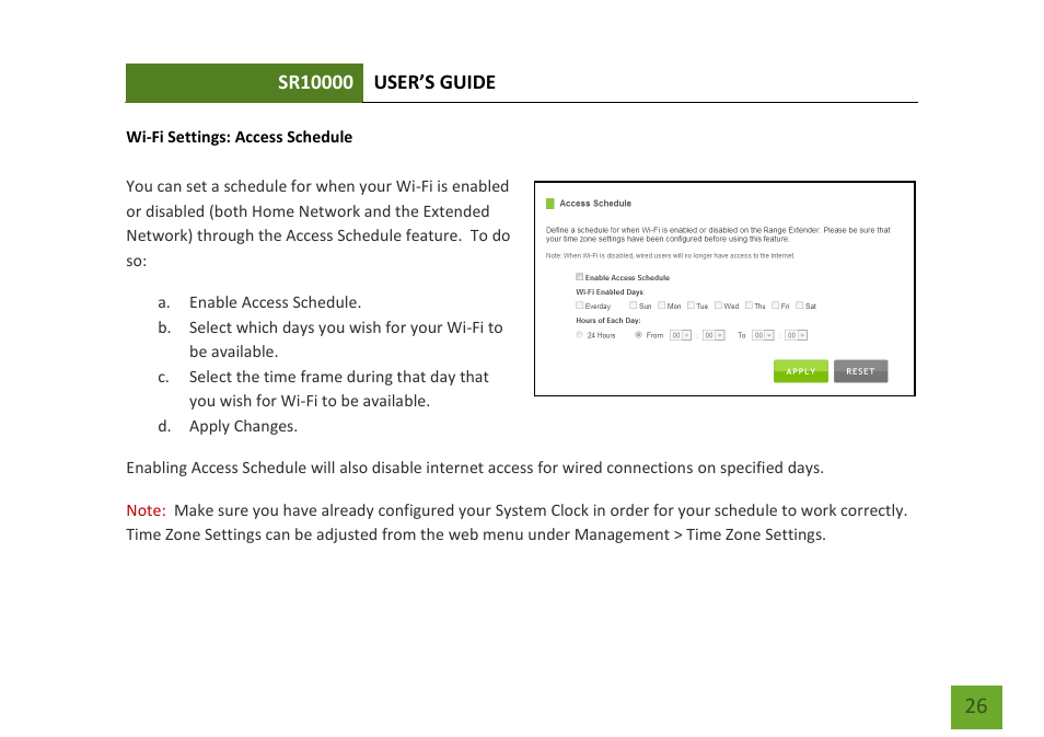 Access schedule | Amped Wireless SR10000 - High Power Wireless-N 600mW Range Extender User Manual | Page 27 / 59