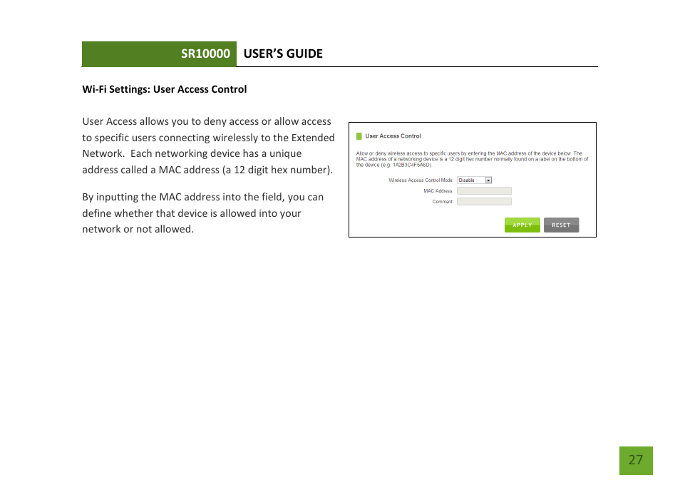 User access control | Amped Wireless SR10000 - High Power Wireless-N 600mW Range Extender User Manual | Page 28 / 59