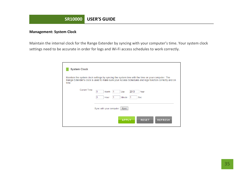 System clock | Amped Wireless SR10000 - High Power Wireless-N 600mW Range Extender User Manual | Page 36 / 59