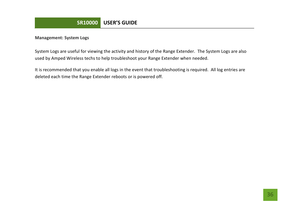 System logs | Amped Wireless SR10000 - High Power Wireless-N 600mW Range Extender User Manual | Page 37 / 59