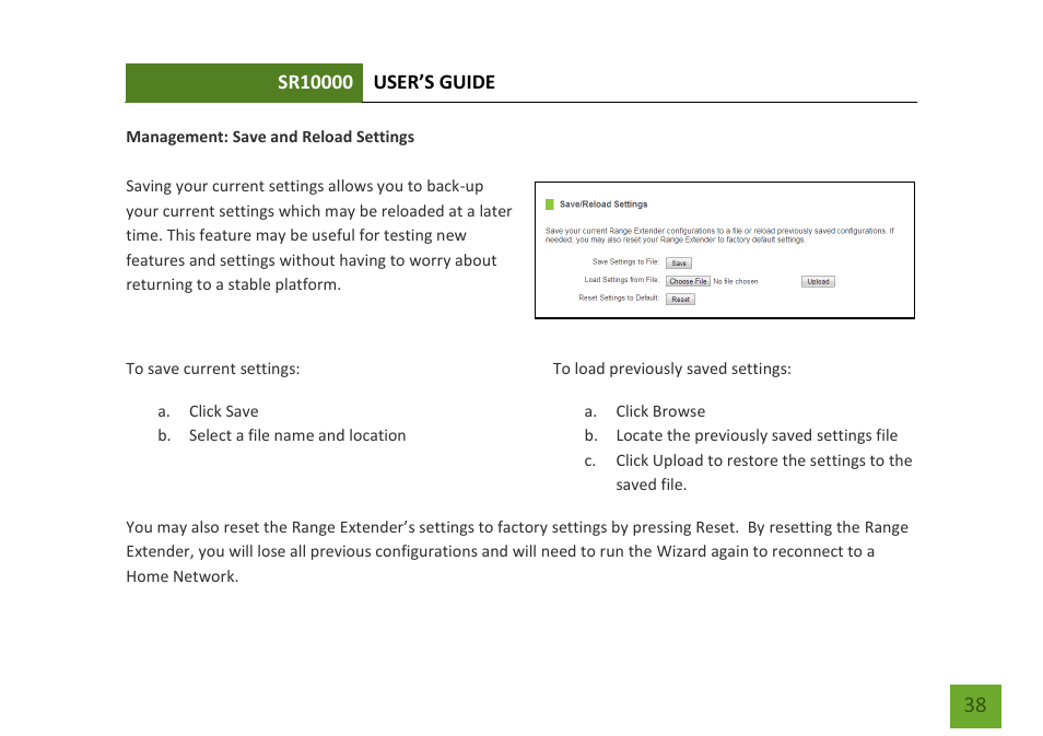 Save and reload settings | Amped Wireless SR10000 - High Power Wireless-N 600mW Range Extender User Manual | Page 39 / 59